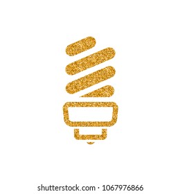 Light bulb icon in gold glitter texture. Sparkle luxury style vector illustration.