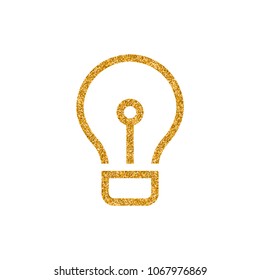 Light bulb icon in gold glitter texture. Sparkle luxury style vector illustration.