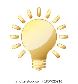 Light bulb icon. Gold light bulb icon isolated. Vector illustration. Gold symbol of electric lampv