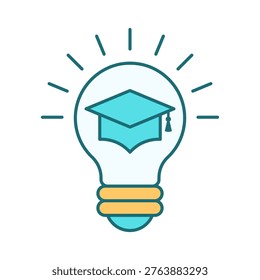 Light bulb icon with graduation cap symbol representing education, achievement, and academic success. Ideal for learning platforms, training systems, certification programs, and knowledge development concepts.