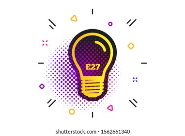 Light bulb icon. Halftone dots pattern. Lamp E27 screw socket symbol. Led light sign. Classic flat e27 lamp icon. Vector