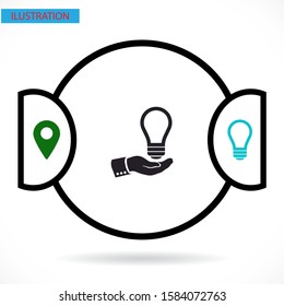light bulb, icon. hand makes light. light bulb over hand. there is light in the hand. Vector EPS 10.