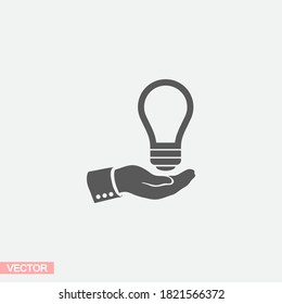 light bulb, icon. hand makes light. light bulb over hand. there is light in the hand. Vector EPS 10.