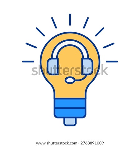 Light bulb icon with headset symbol representing customer support, communication, and assistance. Suitable for service centers, help desks, online support systems, and communication tools.
