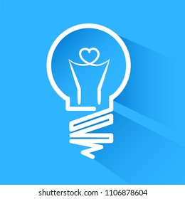Light Bulb icon with heart on blue background with shadow, Concept of Idea, Stock Vector illustration