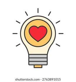 Light bulb icon with heart symbol representing love, emotion, and care. Ideal for relationship themes, social connection, emotional expression, and human interaction concepts.