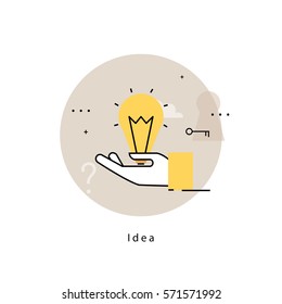 Light bulb icon for idea, brainstorming, creative thinking, analysis, education, research, learning, trainings, courses. Flat line business vector illustration banner for mobile and web graphics