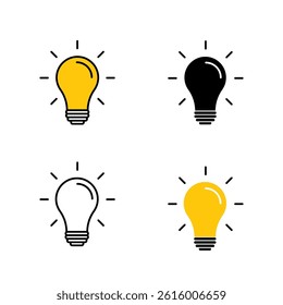 Light bulb icon. Idea lightbulb vector set. Invention lamp sign. Solution symbol. Isolated light bulb icon set. 