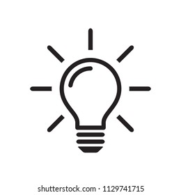 Light bulb icon, idea sign, black isolated on white background, vector illustration.