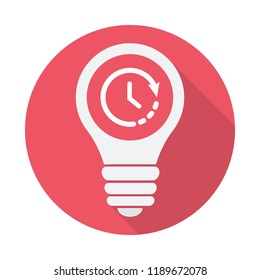 Light Bulb icon, Idea, solution, thinking icon with time sign. Light Bulb icon and countdown, deadline, schedule, planning symbol. Vector