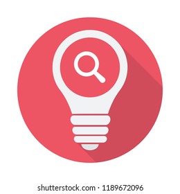 Light Bulb icon, Idea, solution, thinking icon with research sign. Light Bulb icon and explore, find, inspect symbol. Vector