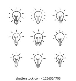 Light bulb icon, idea symbol, sketch vector illustration. Hand drawn doodle sign.