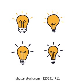 Light bulb icon, idea symbol, sketch vector illustration. Hand drawn doodle sign.