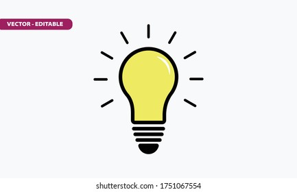 Light bulb icon, idea symbol. Idea icon symbol design. Bulb icon or logo isolated sign symbol vector illustration. Idea sign, solution, thinking concept. Lighting Electric lamp. Shine, innovation icon