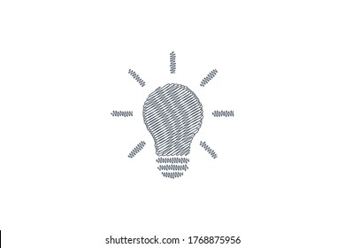 Light Bulb Icon Idea Symbol. Black Lamp with Radial Rays Hand Drawn Sketch in Scribble Style isolated on White Background. Flat Vector Icon Design Template Element