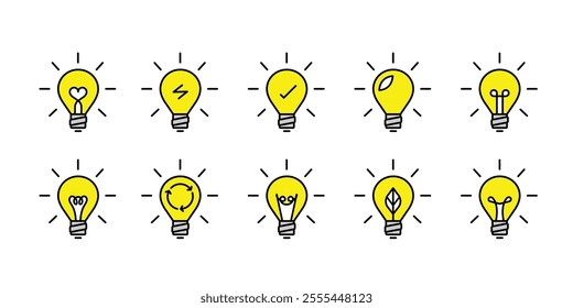 Light bulb icon. Idea symbol. Electric lamp, light, innovation, solution, creative thinking, electricity. Outline, flat design vector.