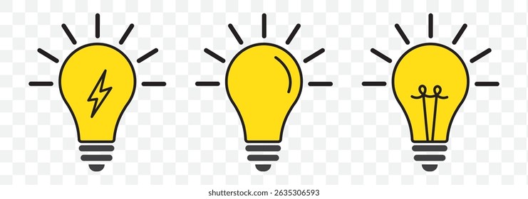 Light bulb icon. Idea symbol. Electric lamp vector illustration. Electric power sign. Shining light bulb pictogram. EPS 10.