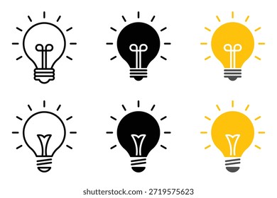 Ícone de lâmpada. Símbolo de ideia. Ilustração do vetor da lâmpada elétrica. Sinal de energia elétrica. Pictograma de lâmpada brilhante. Símbolo de ideia e criatividade. lâmpada elétrica, eletricidade, luz. Traçado editável. Ilustração vetorial.