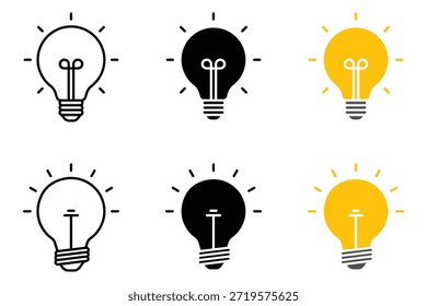 Ícone de lâmpada. Símbolo de ideia. Ilustração do vetor da lâmpada elétrica. Sinal de energia elétrica. Pictograma de lâmpada brilhante. Símbolo de ideia e criatividade. lâmpada elétrica, eletricidade, luz. Traçado editável. Ilustração vetorial.