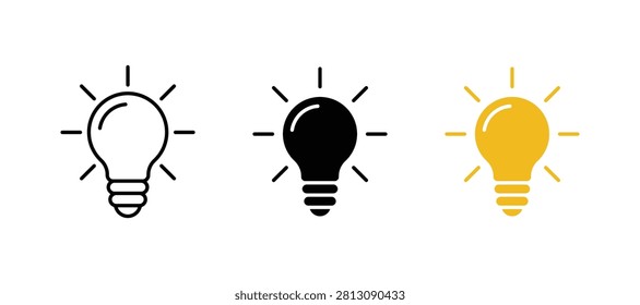 Light bulb icon. Idea symbol. Electric power sign. Shining light bulb pictogram. Electric lamp vector illustration.