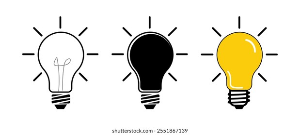 Light Bulb Icon Ideal for Ideas, Lamp icon set. Bulb icon vector Illustrations, set of light bulb icon, Idea symbol, Electric lamp, light, innovation, solution, creative thinking, electricity symbol.