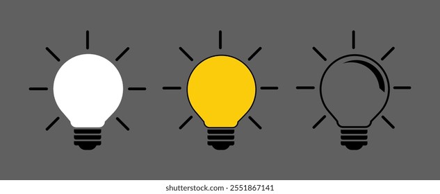 Light Bulb Icon Ideal for Ideas, Lamp icon set. Bulb icon vector Illustrations, set of light bulb icon, Idea symbol, Electric lamp, light, innovation, solution, creative thinking, electricity symbol.