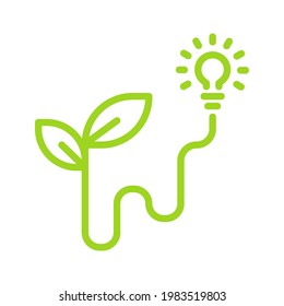 Icono de la bombilla. Bombilla iluminada por energía solar. Concepto de conservación ambiental