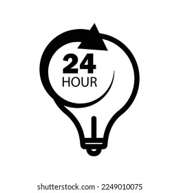 Light bulb icon illustration with arrow and 24 hour. suitable for time management icon. Simple vector design editable