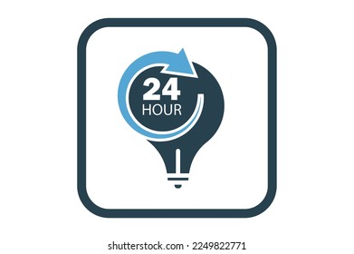 Light bulb icon illustration with arrow and 24 hour. suitable for time management icon. solid icon style. Simple vector design editable
