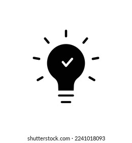 Light bulb icon illustration with check mark. glyph icon style. Simple vector design editable