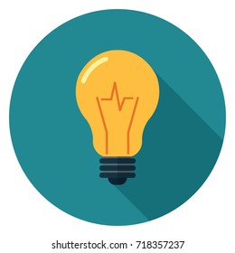Light bulb icon. Illustration in flat style. Round icon with long shadow.
