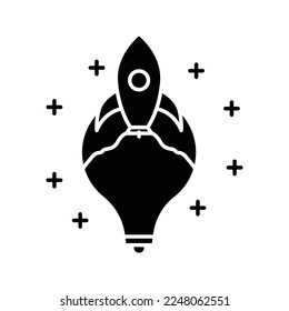 Light bulb icon illustration with rocket. suitable for innovation project icon. icon related to project management. glyph icon style. Simple vector design editable