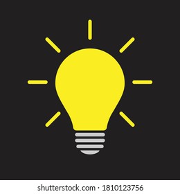 Light bulb icon. Incandescent lamp symbol. Idea and innovation sign. Creative energy or inspiration logo. Lightbulb silhouette isolated on black background. Vector illustration image.