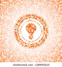 light bulb icon inside abstract emblem, orange mosaic background