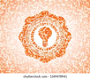 light bulb icon inside abstract orange mosaic emblem with background