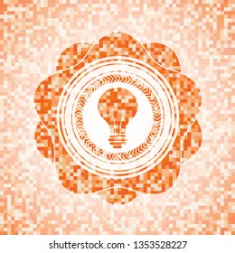 light bulb icon inside abstract orange mosaic emblem with background