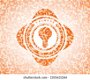 light bulb icon inside abstract orange mosaic emblem with background