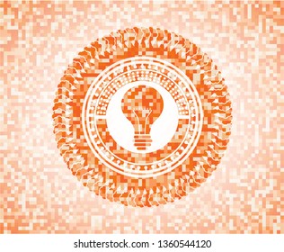 light bulb icon inside abstract emblem, orange mosaic background