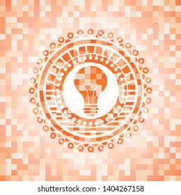 light bulb icon inside abstract orange mosaic emblem with background
