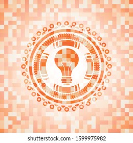 light bulb icon inside abstract orange mosaic emblem