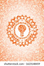 light bulb icon inside abstract orange mosaic emblem