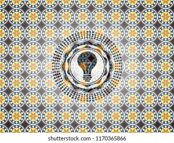light bulb icon inside arabic emblem. Arabesque decoration.