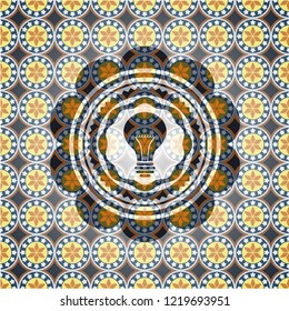 light bulb icon inside arabic emblem. Arabesque decoration.