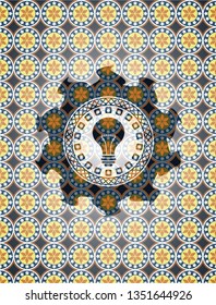 light bulb icon inside arabic emblem. Arabesque decoration.