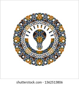 light bulb icon inside arabic emblem. Arabesque decoration.