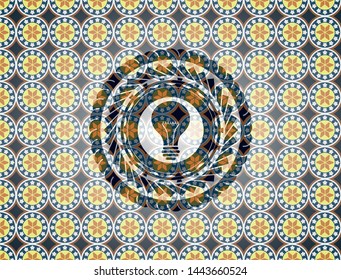 light bulb icon inside arabic emblem. Arabesque decoration.