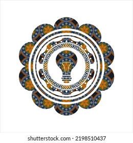 icono de la bombilla de luz dentro de la placa de estilo árabe. Decoración árabe. 