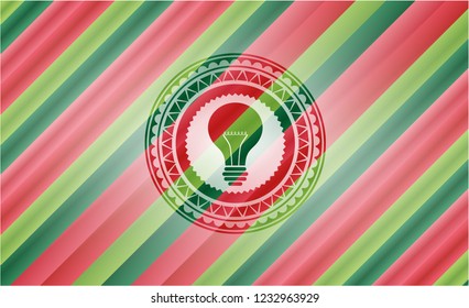 light bulb icon inside christmas emblem background.