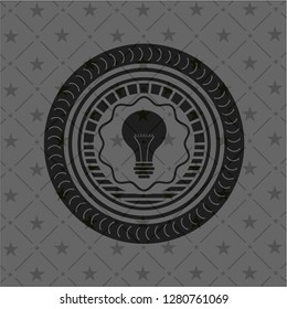 light bulb icon inside dark emblem. Retro