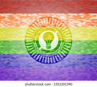 light bulb icon inside lgbt colors emblem 